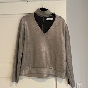 Bailey 44 silver metallic cutout turtle neck sweater